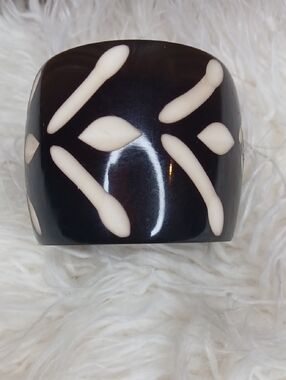Black and Cream Resin Cuff Bracelet